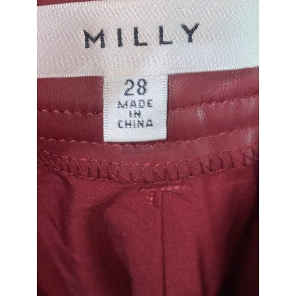 New Milly Rue Faux Leather Red Burgundy Pants Size 28 High-Waisted Slim Fit With - Picture 5 of 10